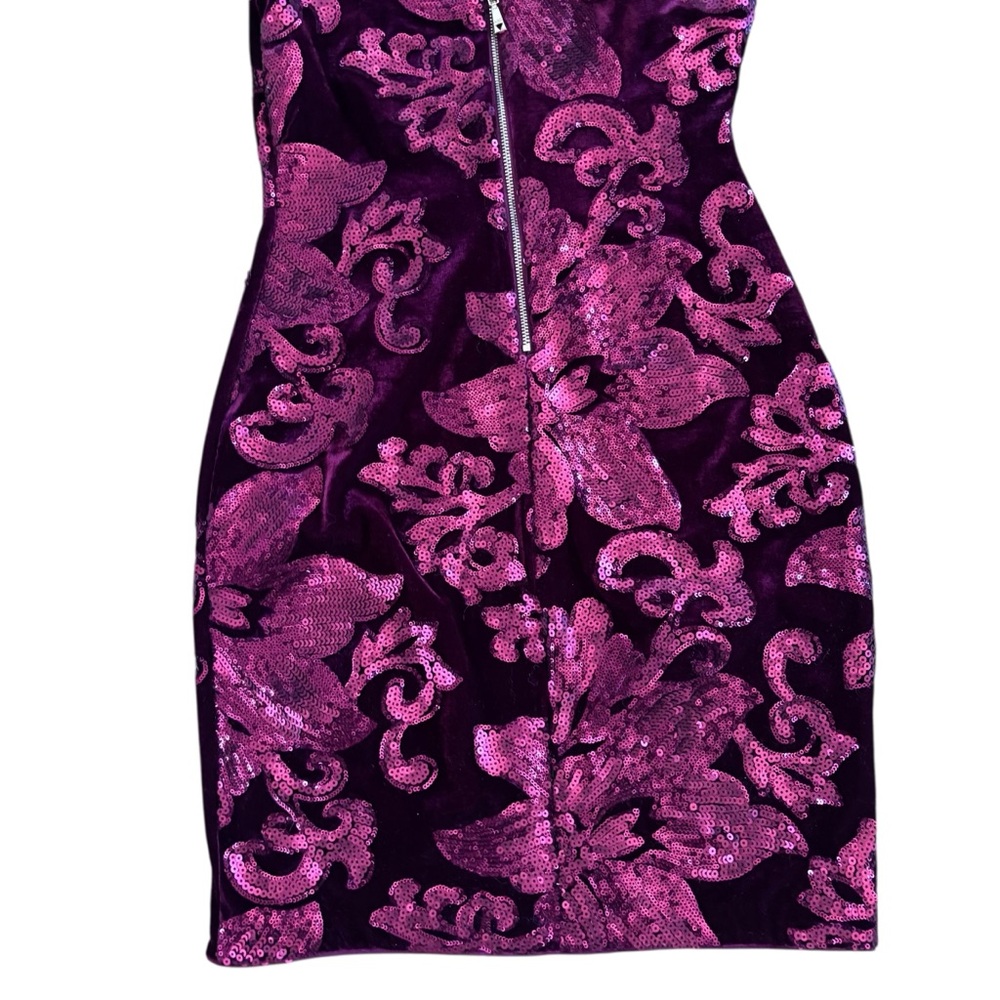 Guess Burgundy Velvet Sequin Mini Evening Dress Size 4 - Picture 8 of 17